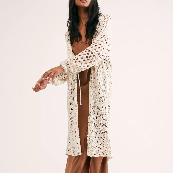 Free People Sweaters - NWT Free People Sweet Talker Crochet Cardi Cardigan Duster Jacket in Cream